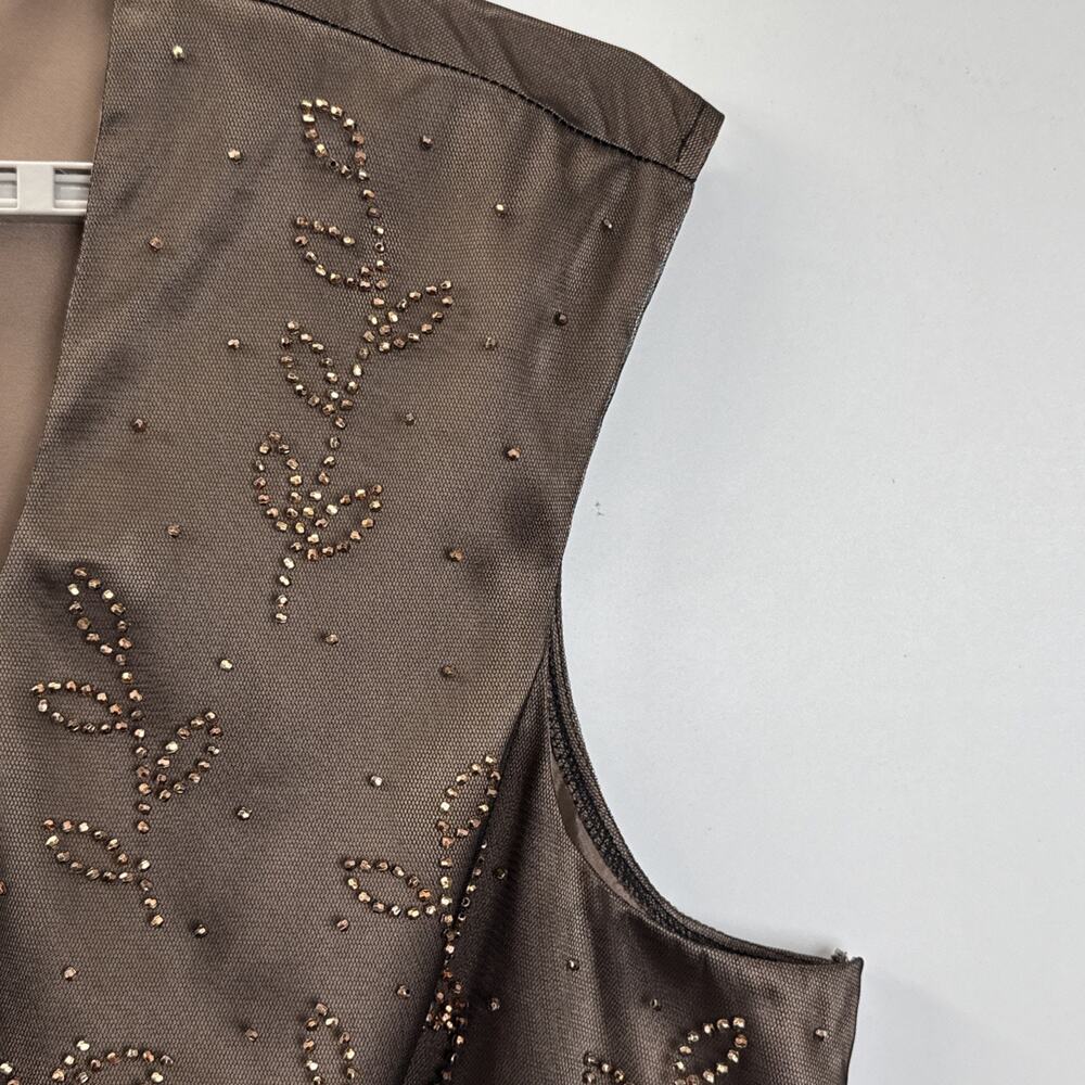Another Thyme 5X Brown Beaded Mesh Babydoll Tank Top Y2K Evening Party Plus Size - Picture 4 of 10